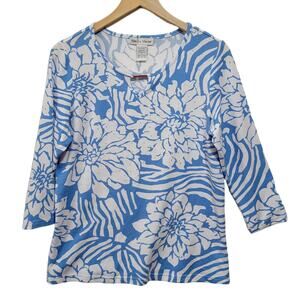 Rebecca Malone Womens Floral Top Rhinestones Gold Bar Detail Size Small NWT